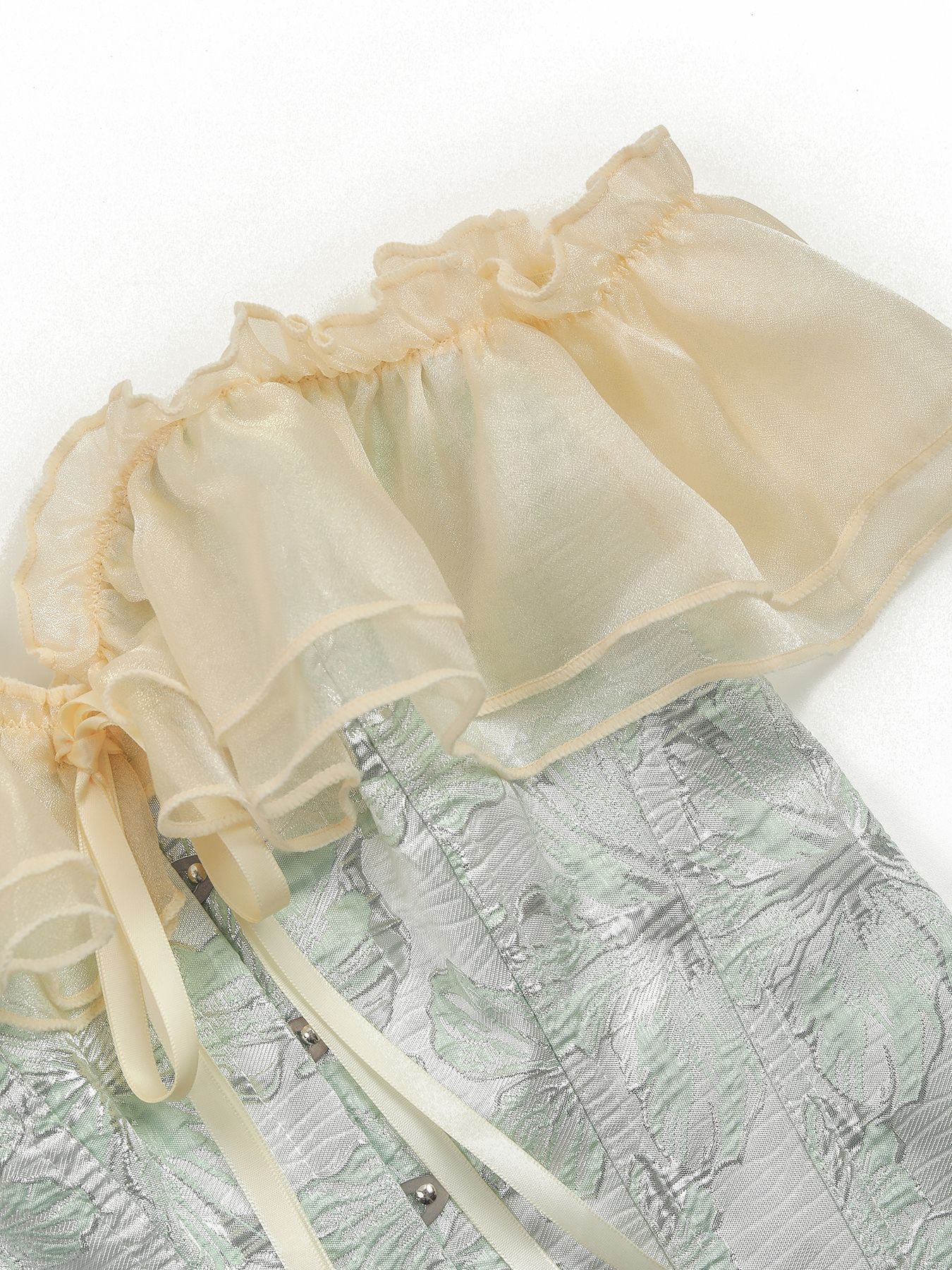 Women Off Shoulder French Corset Vintage Palace Ruffle Lace Fishbone Shapewear
